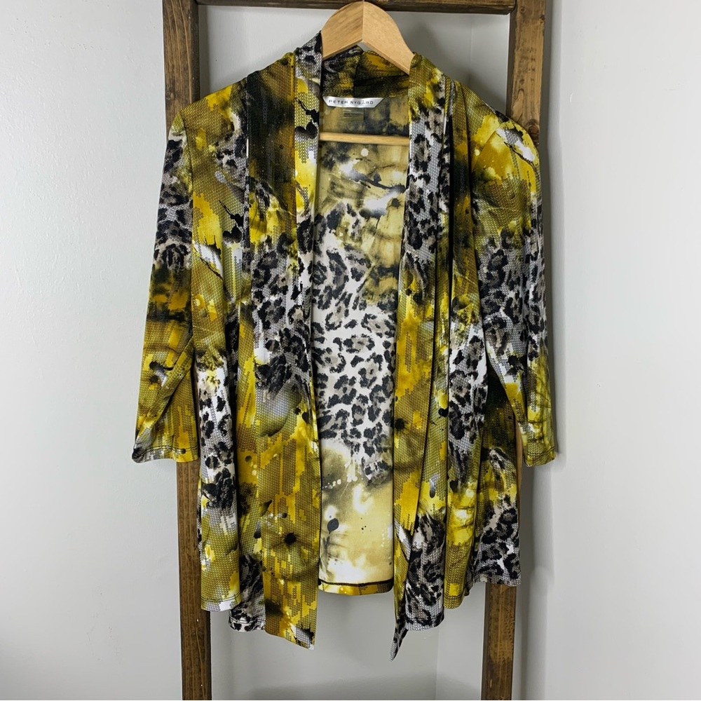 Peter Nygard Yellow and Black Animal Print Cardigan M
